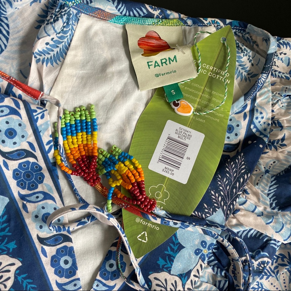 🎄 FARM Rio Blue Palms midi Dress - Picture 2 of 10